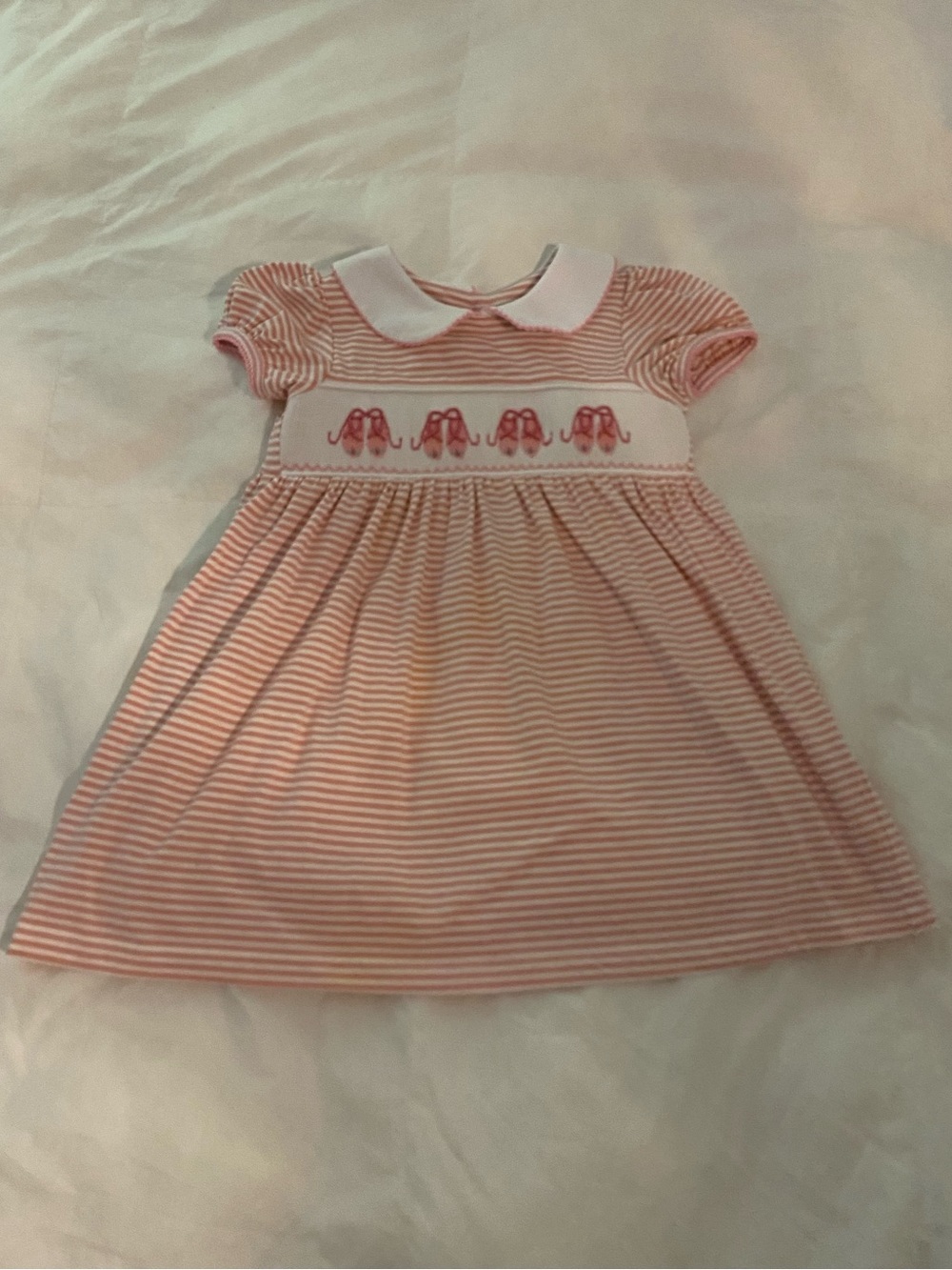 Pink Striped Smocked Ballet Slippers Peter Pan Collar Dress 4T